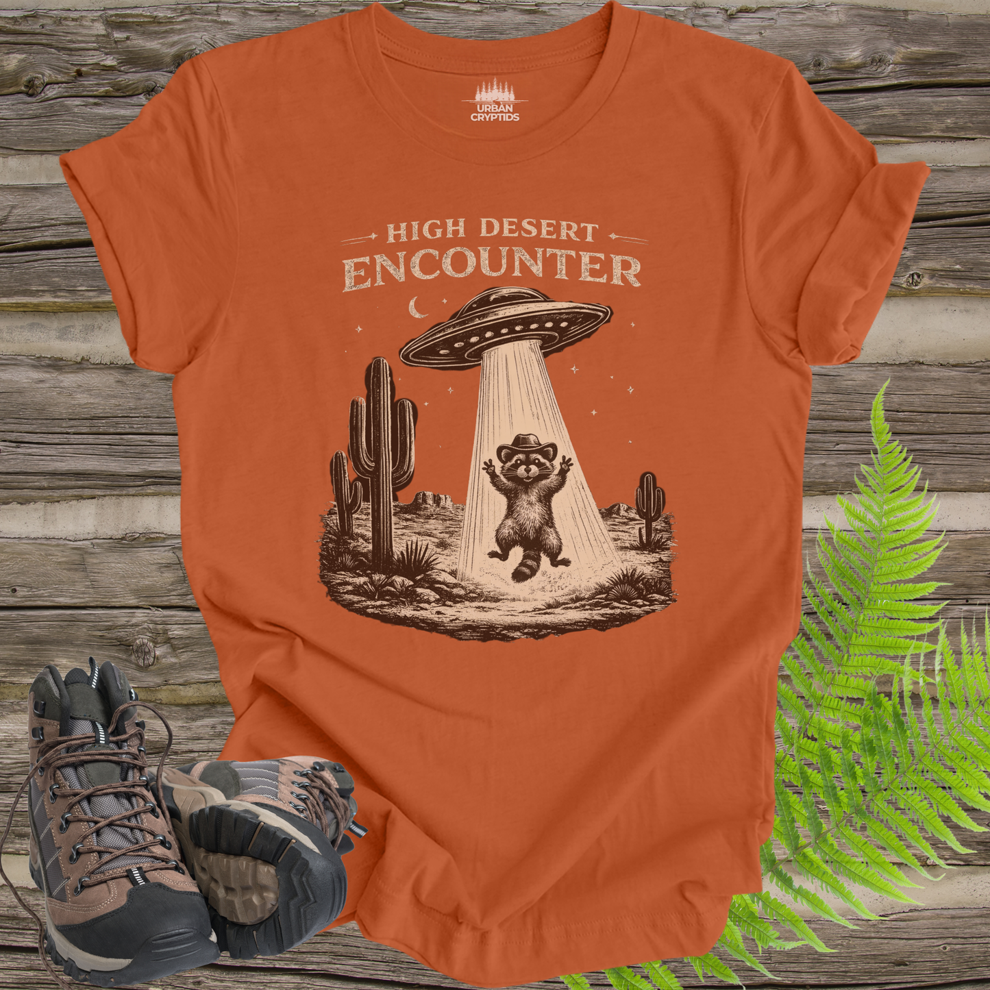High Desert Encounter T-Shirt – Vintage UFO Raccoon Abduction Tee