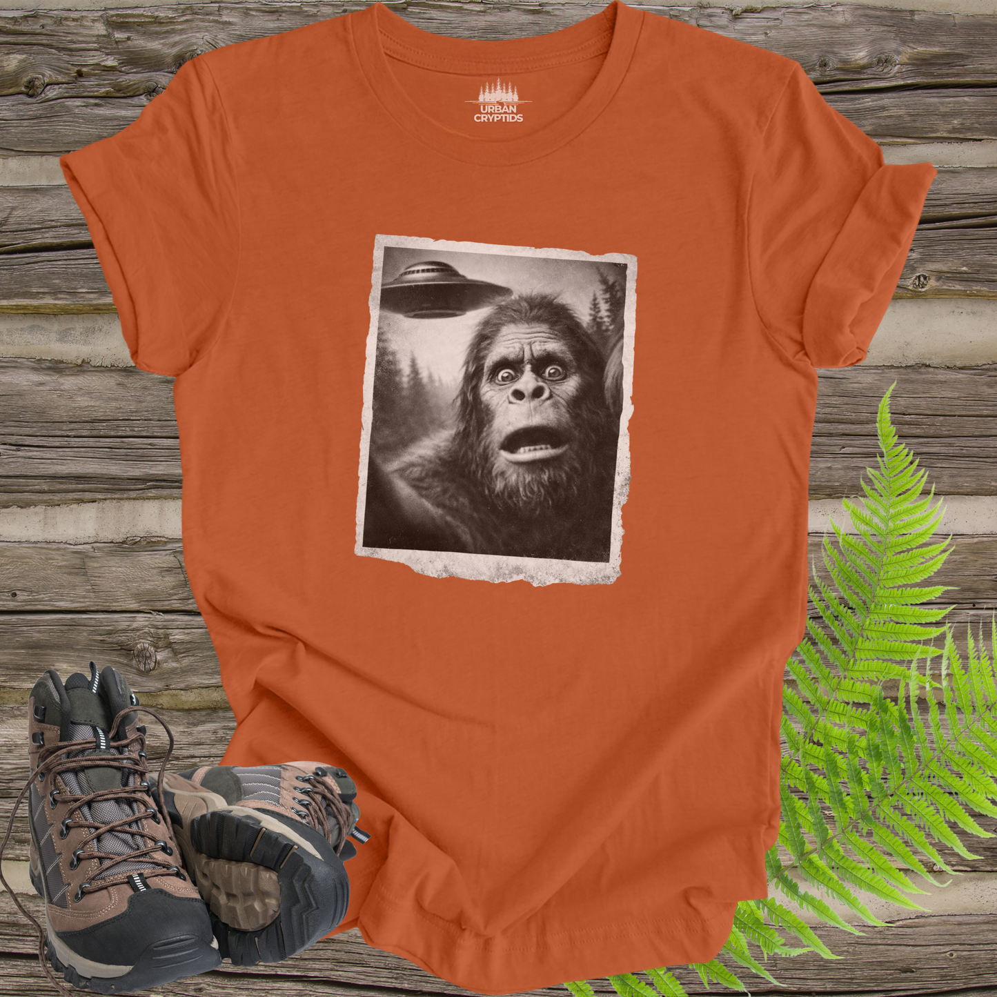 Bigfoot UFO Encounter T-Shirt – Vintage Found Photo Cryptid Tee
