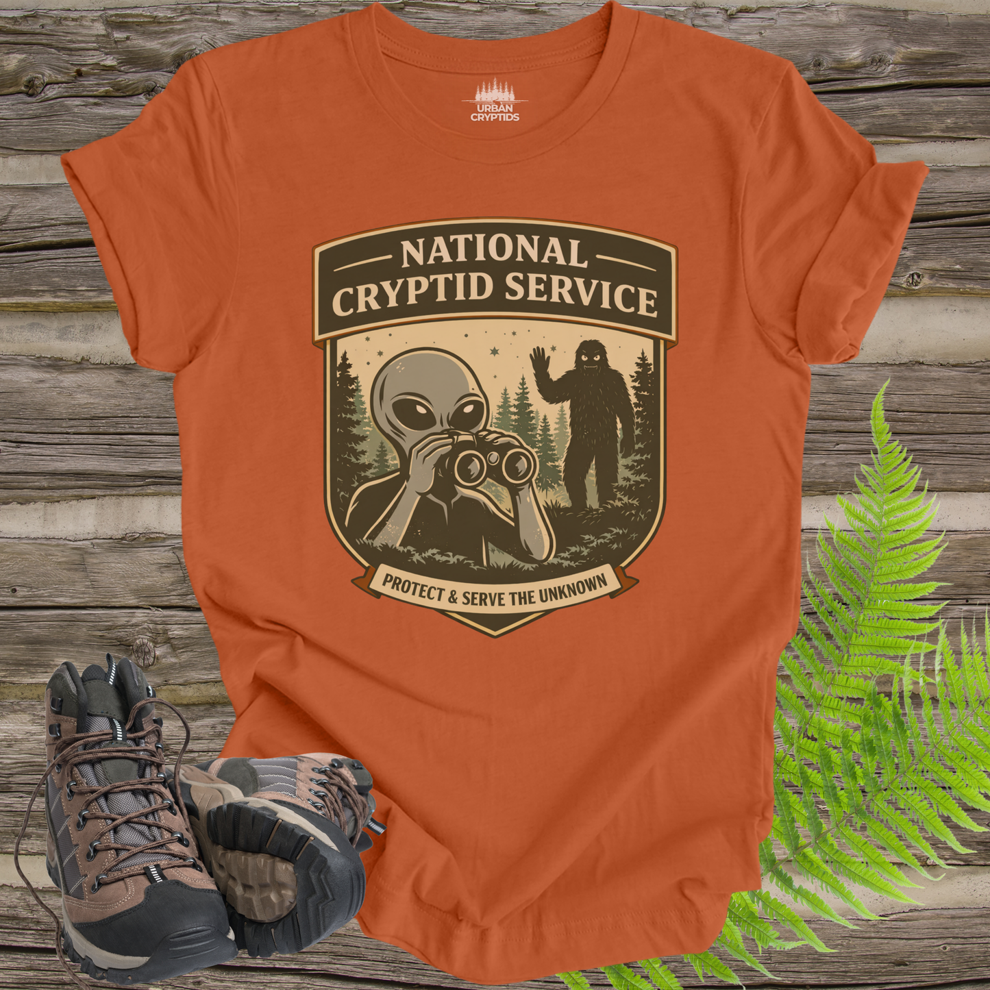National Cryptid Service T-Shirt | Protect & Serve the Unknown Graphic Tee | Paranormal Field Agent Shirt