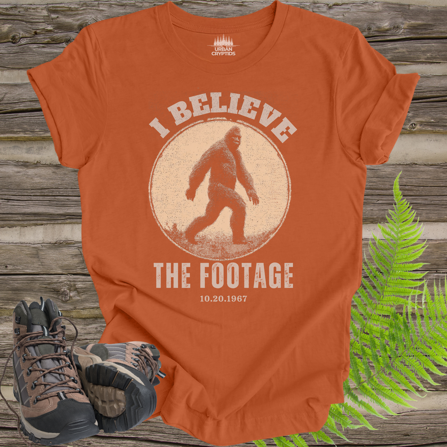 Bigfoot “I Believe the Footage” T-Shirt – Vintage Sasquatch Graphic Tee, Cryptid Shirt, Funny Bigfoot Shirt, Gift for Cryptid Lovers