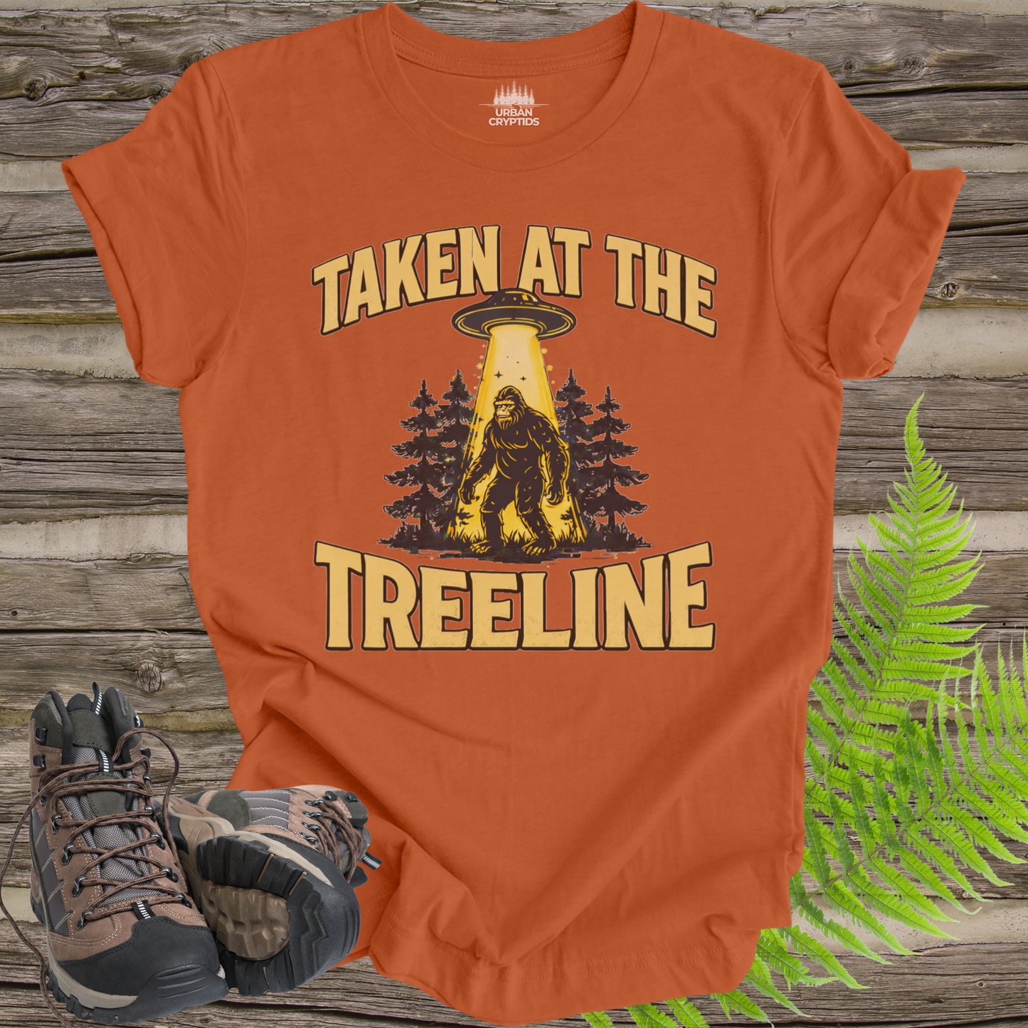 “Taken at the Treeline” Bigfoot UFO T-Shirt – Vintage Alien Abduction Design