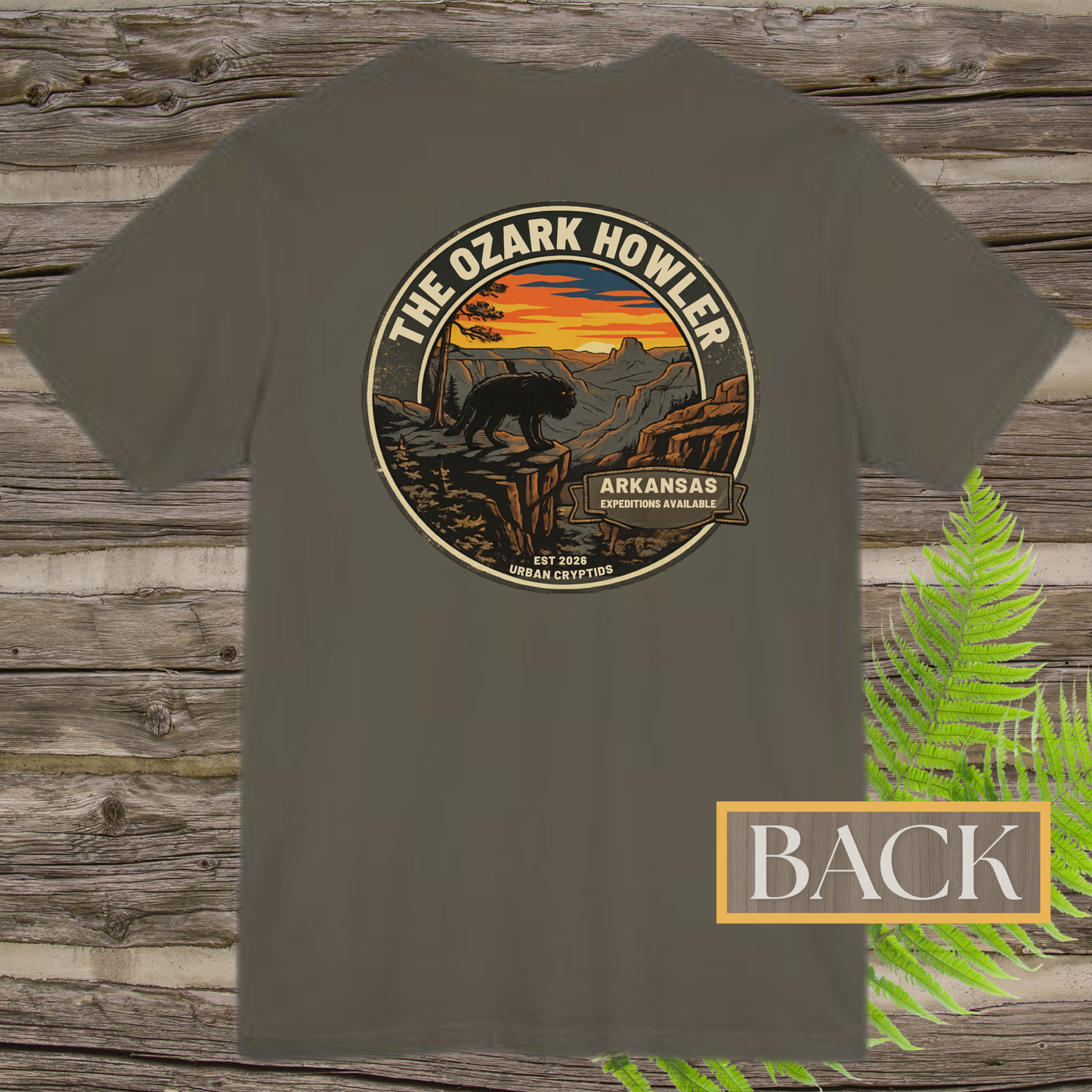 Ozark Howler Arkansas Expeditions T-Shirt | Ozark Mountains Cryptid Back Print Tee