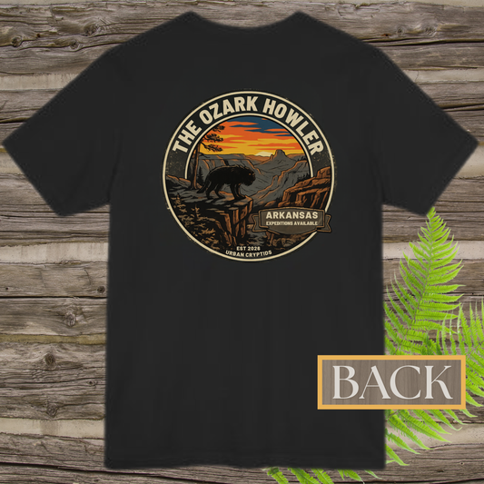Ozark Howler Arkansas Expeditions T-Shirt | Ozark Mountains Cryptid Back Print Tee