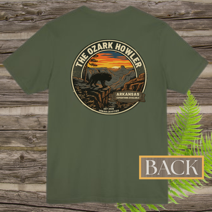 Ozark Howler Arkansas Expeditions T-Shirt | Ozark Mountains Cryptid Back Print Tee