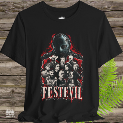 FESTEVIL Crew T-Shirt – Distressed Horror Movie Graphic Tee