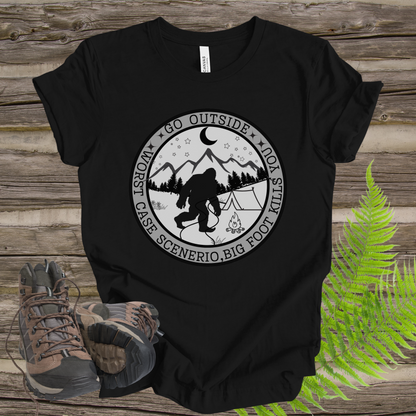 Funny Bigfoot Unisex Tee - Go Outside, Worse Case Scenerio Design