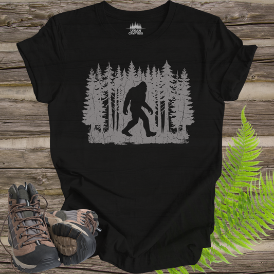 Bigfoot Forest Silhouette Shirt – Sasquatch Hiking Tee, Outdoors Cryptid Shirt, Minimalist Bigfoot T-Shirt