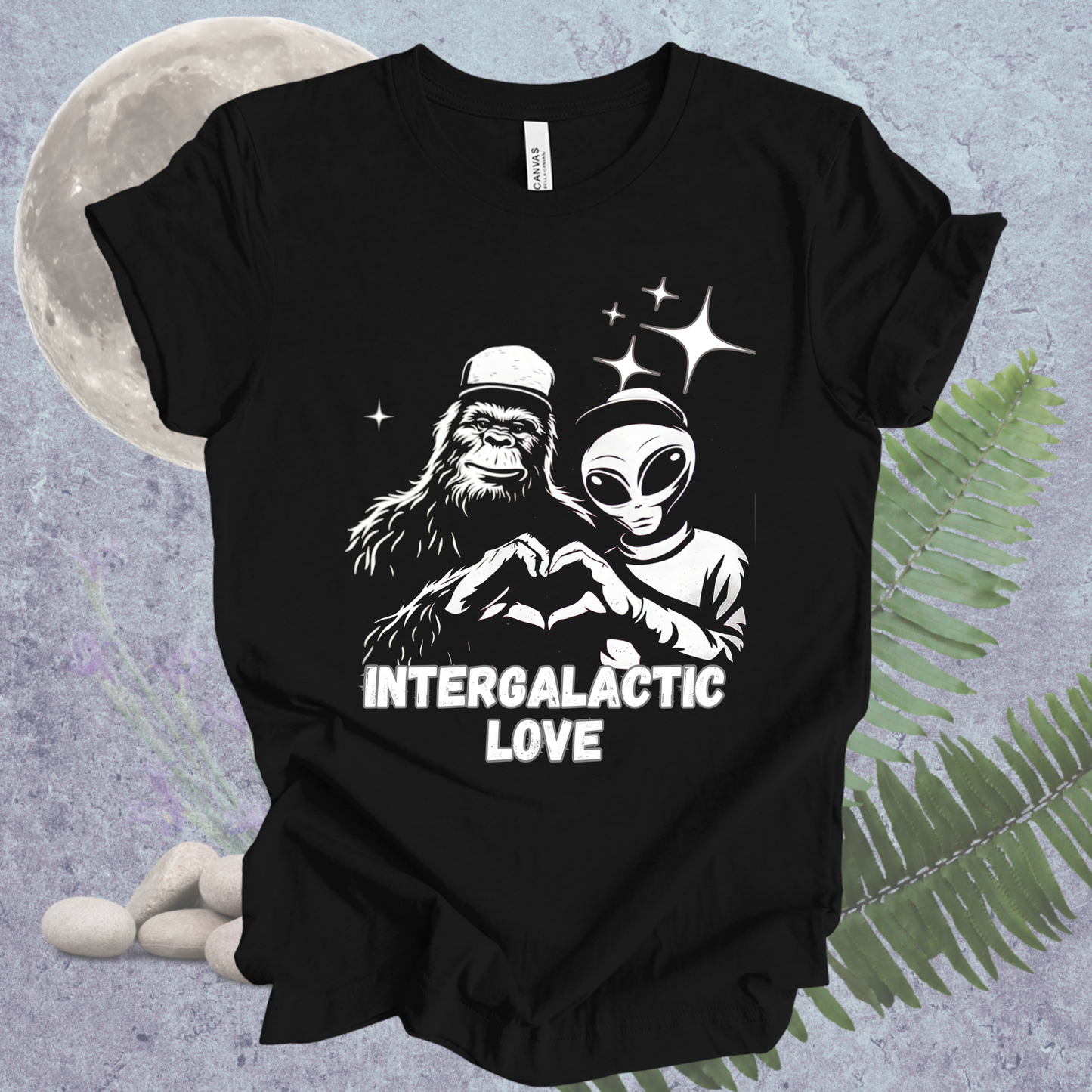 T-Shirt Intergalactic Sasquatch Alien Love Heart Hands Tee