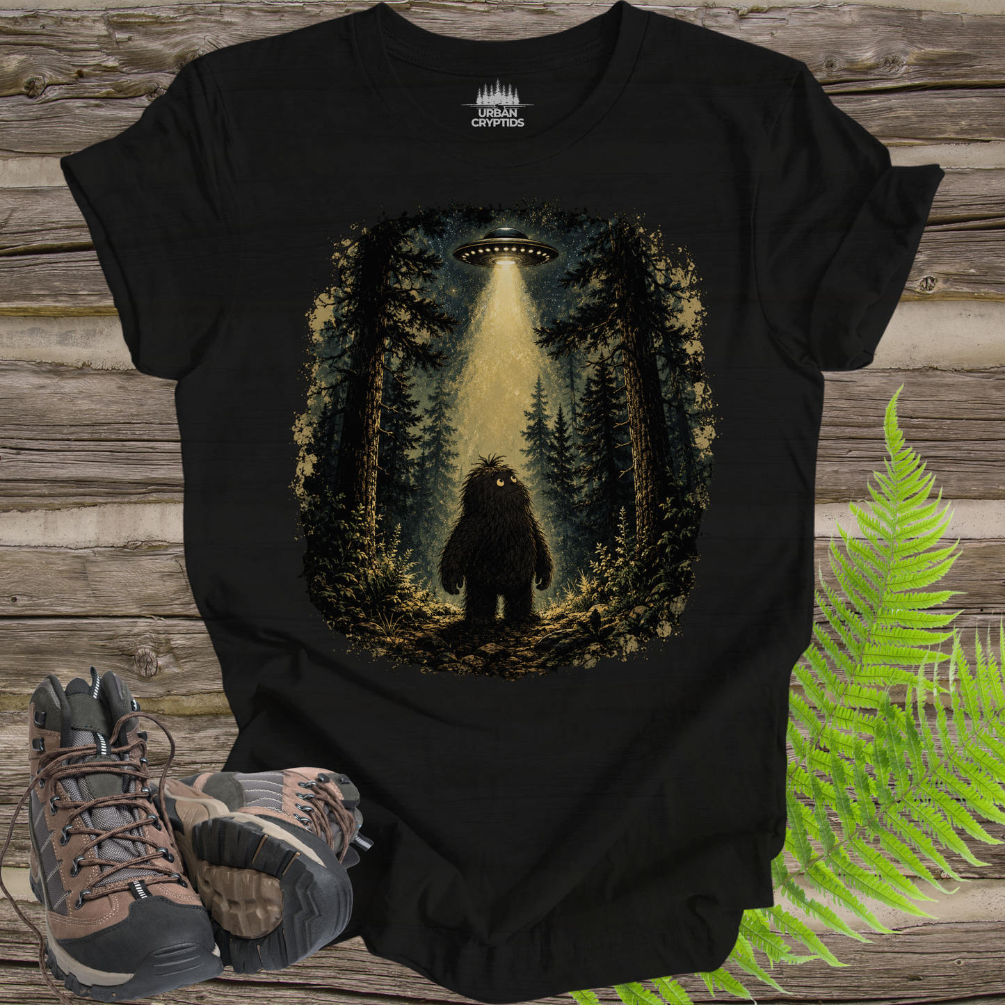 Bigfoot UFO T-Shirt – Sasquatch Alien Encounter Graphic Tee