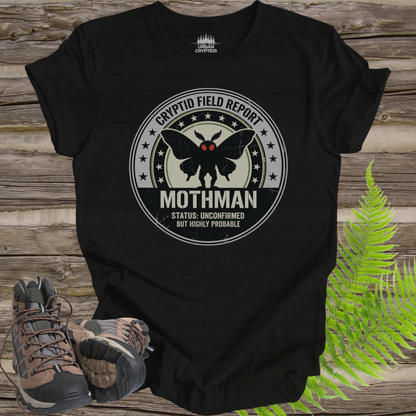 Cryptid Field Report Mothman Research Badge T-Shirt