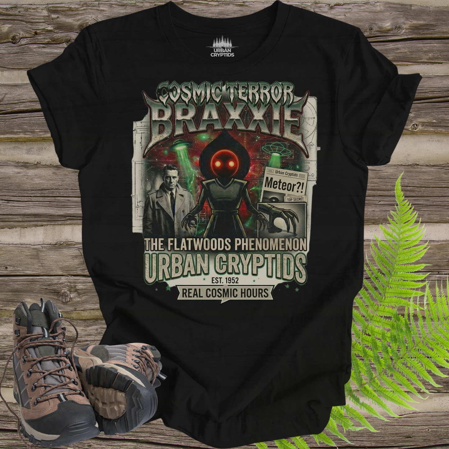Cosmic Terror Braxxie | The Flatwoods Phenomenon Retro Cryptid T-Shirt