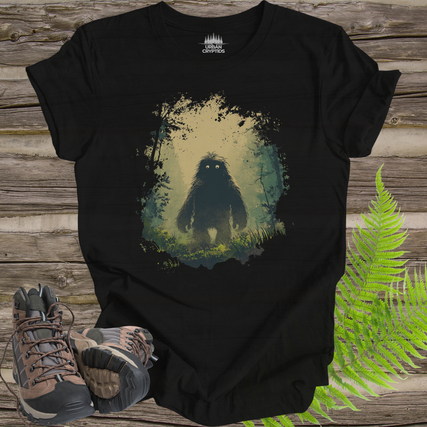 Mysterious Bigfoot Forest Shirt – Moody Sasquatch Glow Eyes Tee, Cryptid Aesthetic Shirt, Vintage Paranormal Art Tee