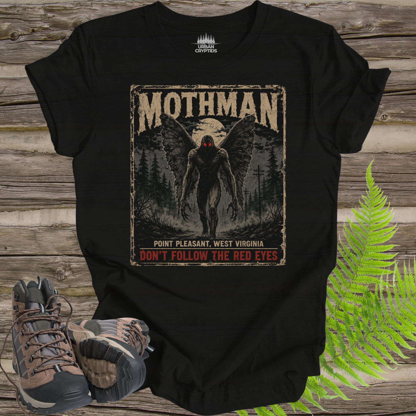 Don’t Follow the Red Eyes Mothman T-Shirt – Scary Point Pleasant Cryptid Tee