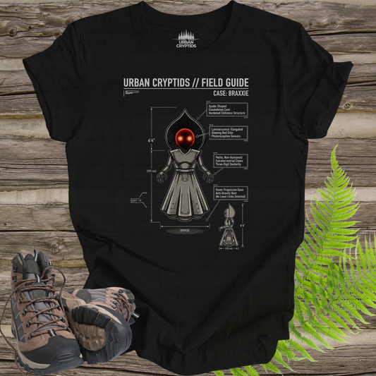 Urban Cryptids Field Guide: Braxxie | Flatwoods Monster Technical Diagram T-Shirt