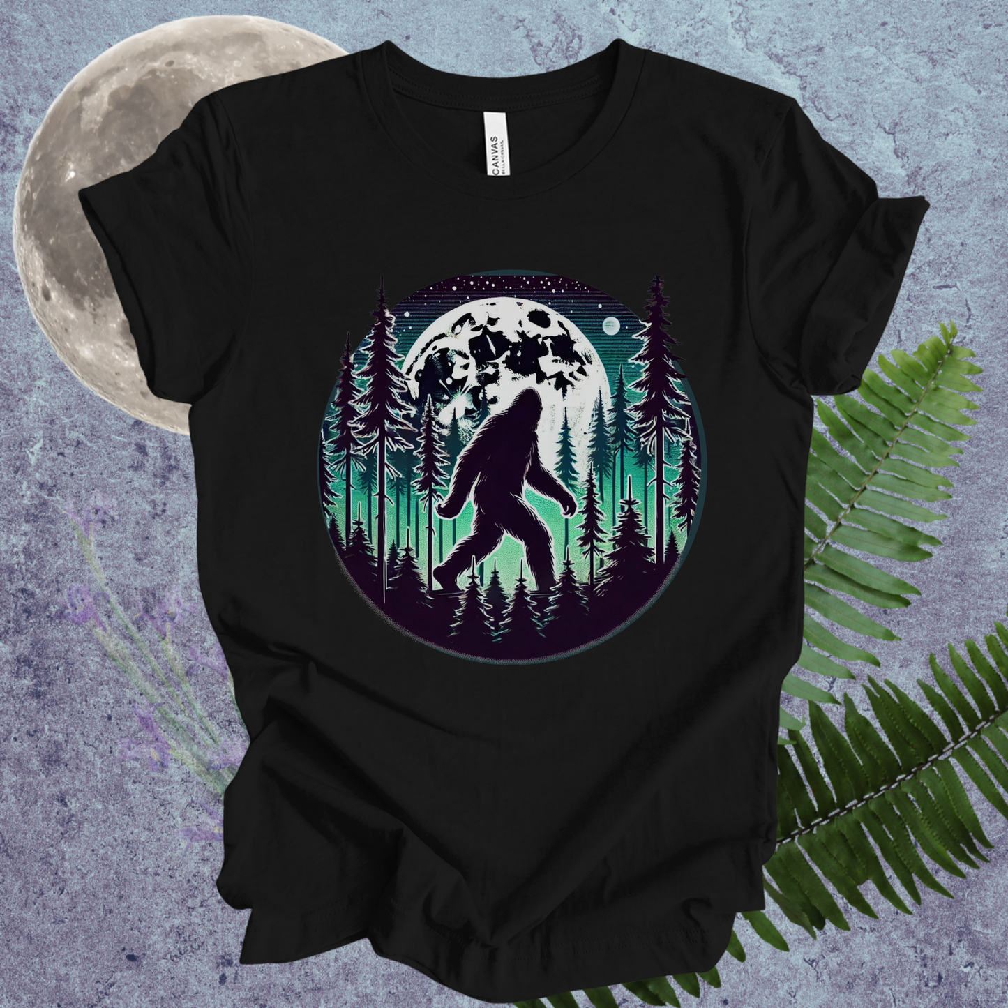 Sasquatch Walking Past Moon