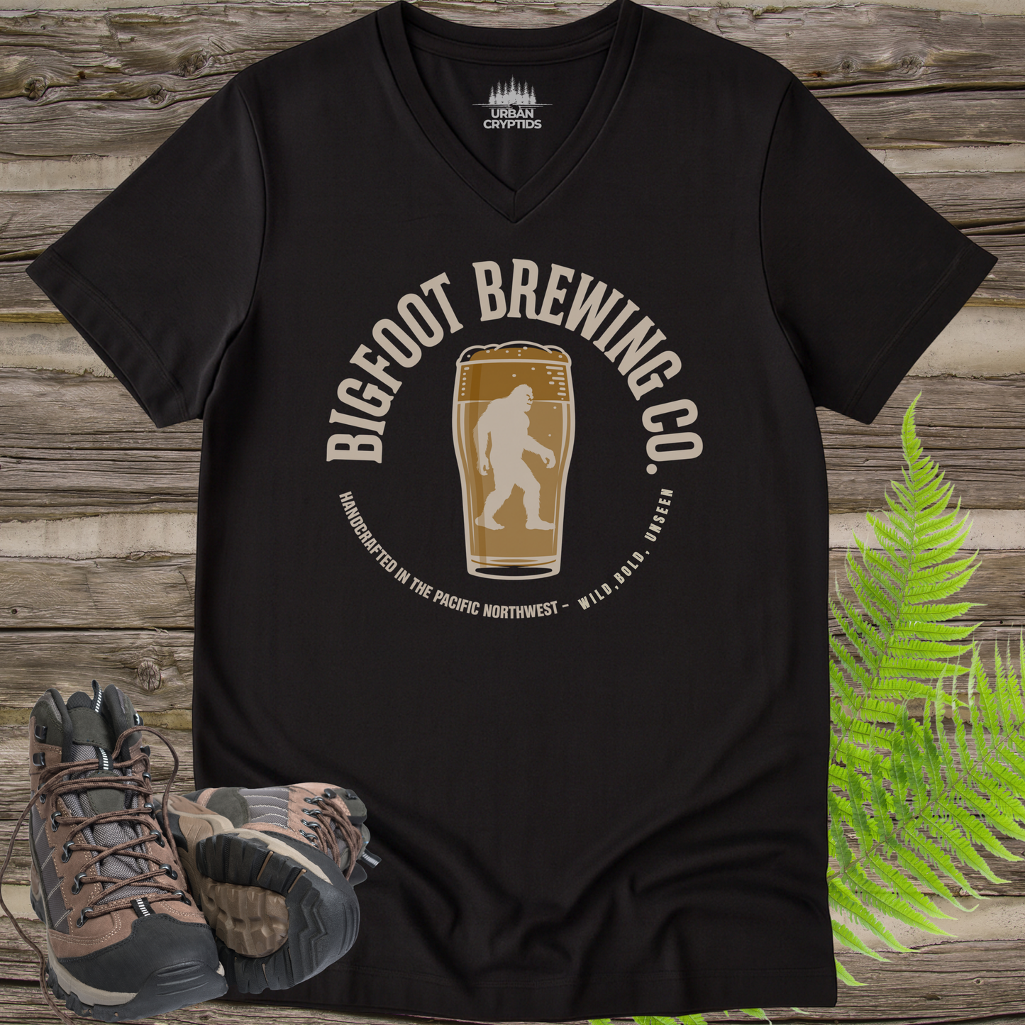 Bigfoot Brewing Co. V-Neck – Pacific Northwest Beer Lover Cryptid Tee