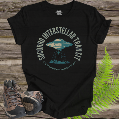 Socorro Interstellar Transit T-Shirt – Retro UFO Travel Agency Tee