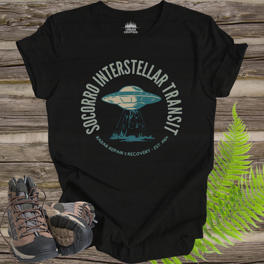 Socorro Interstellar Transit T-Shirt – Retro UFO Travel Agency Tee