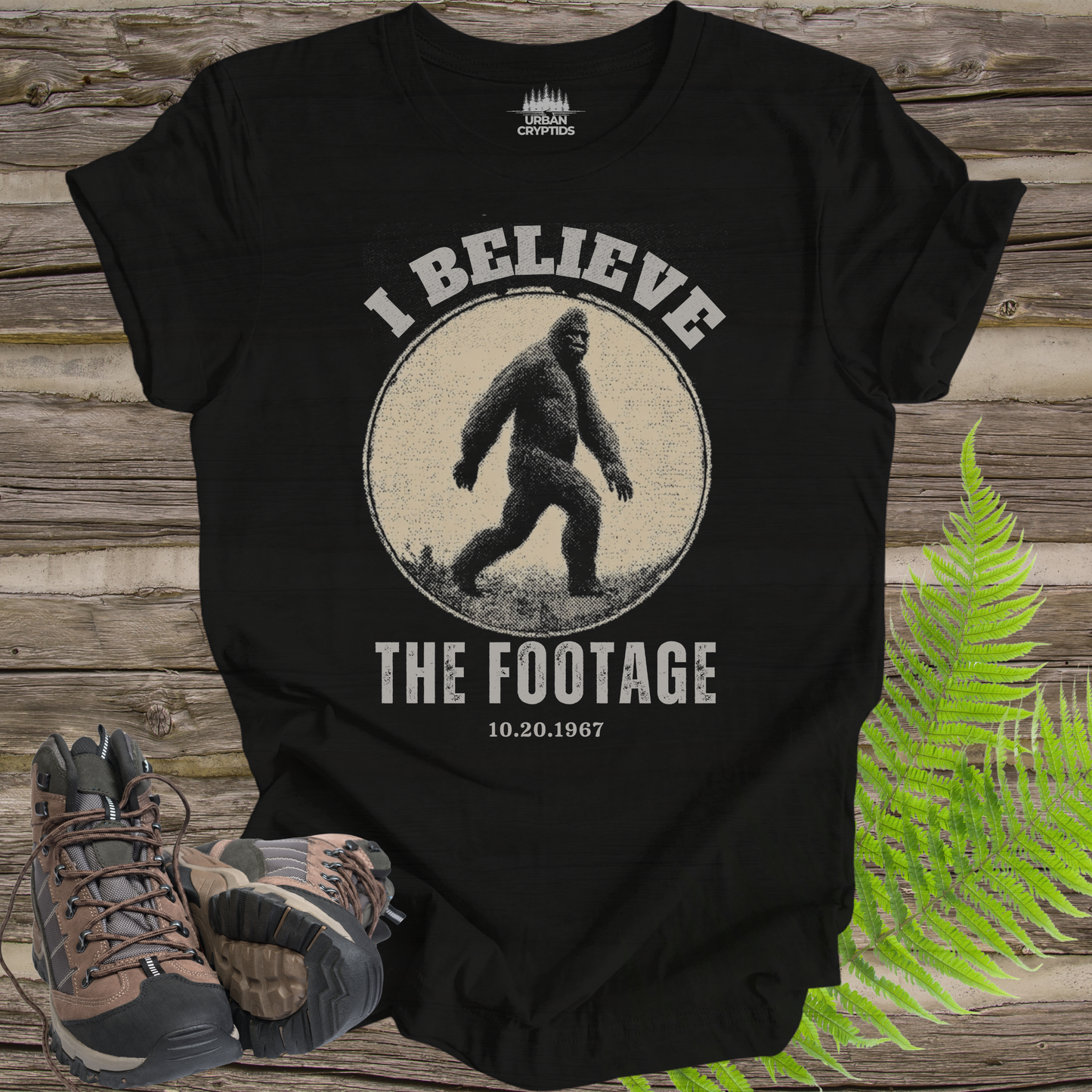 Bigfoot “I Believe the Footage” T-Shirt – Vintage Sasquatch Graphic Tee, Cryptid Shirt, Funny Bigfoot Shirt, Gift for Cryptid Lovers