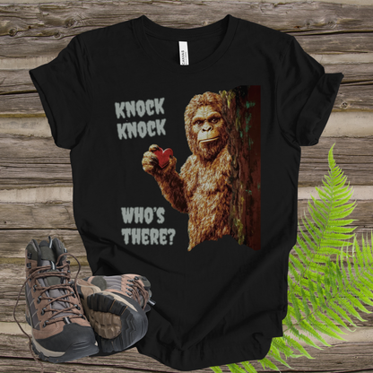 Funny Bigfoot Unisex Tee - 'Knock Knock, Who's There?'