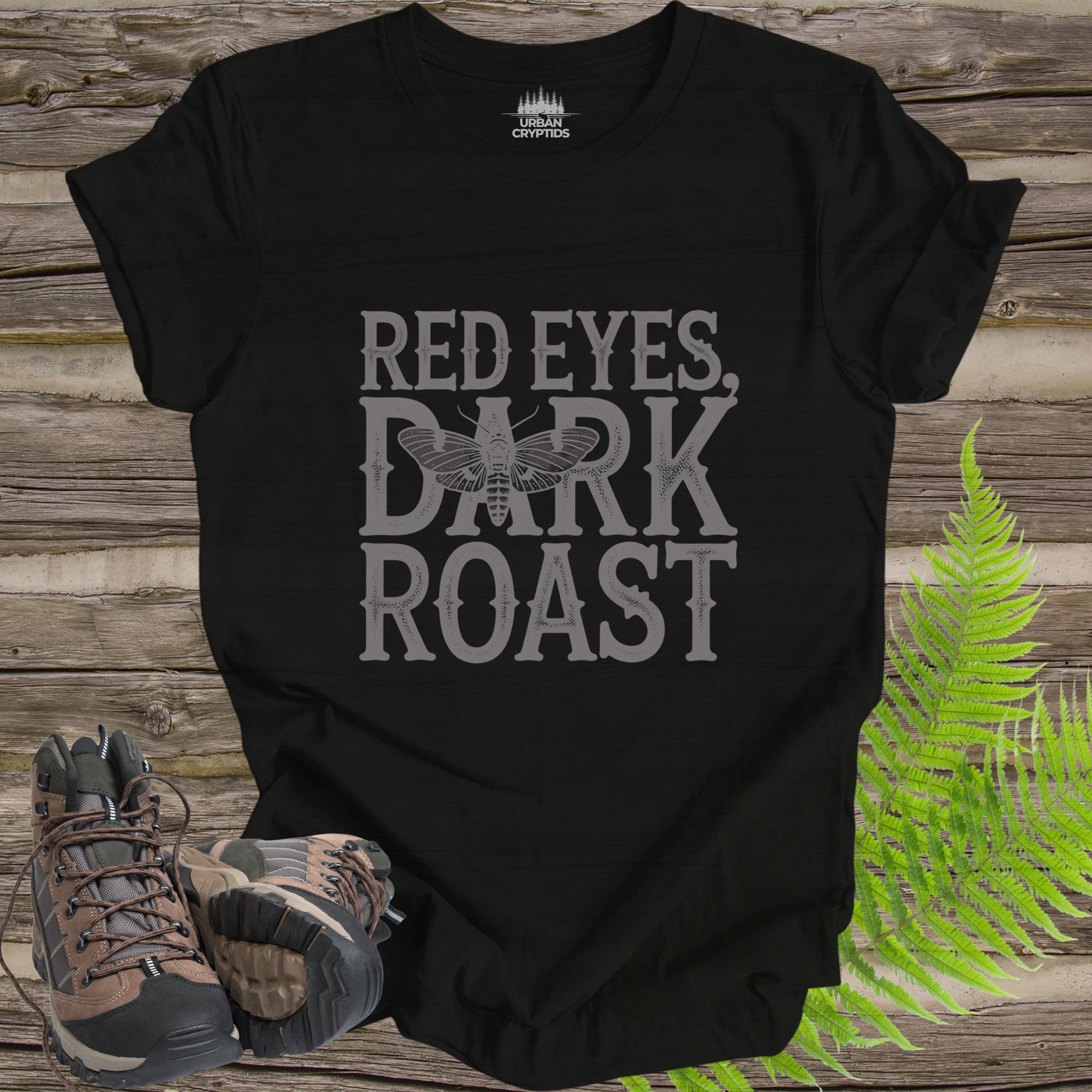 Red Eyes, Dark Roast T-Shirt | Mothman Coffee Graphic Tee | Funny Cryptid Caffeine Shirt