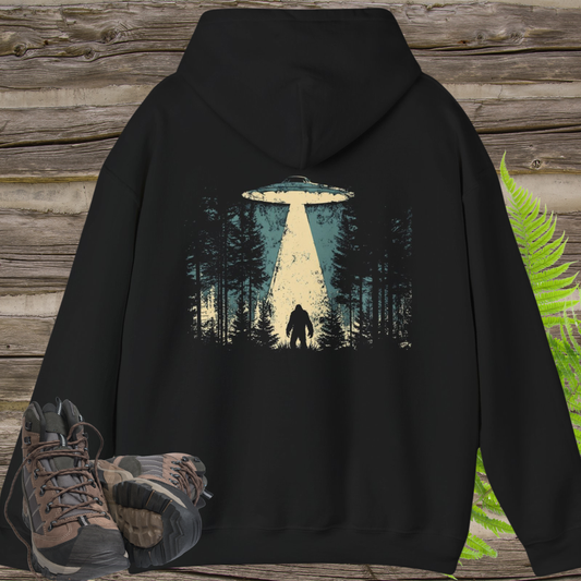 UFO Bigfoot Abduction Hoodie – Sasquatch Encounter Back Print Pullover