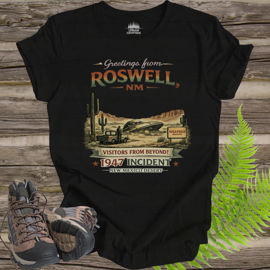 Greetings from Roswell NM T-Shirt – 1947 Incident Vintage UFO Souvenir Tee