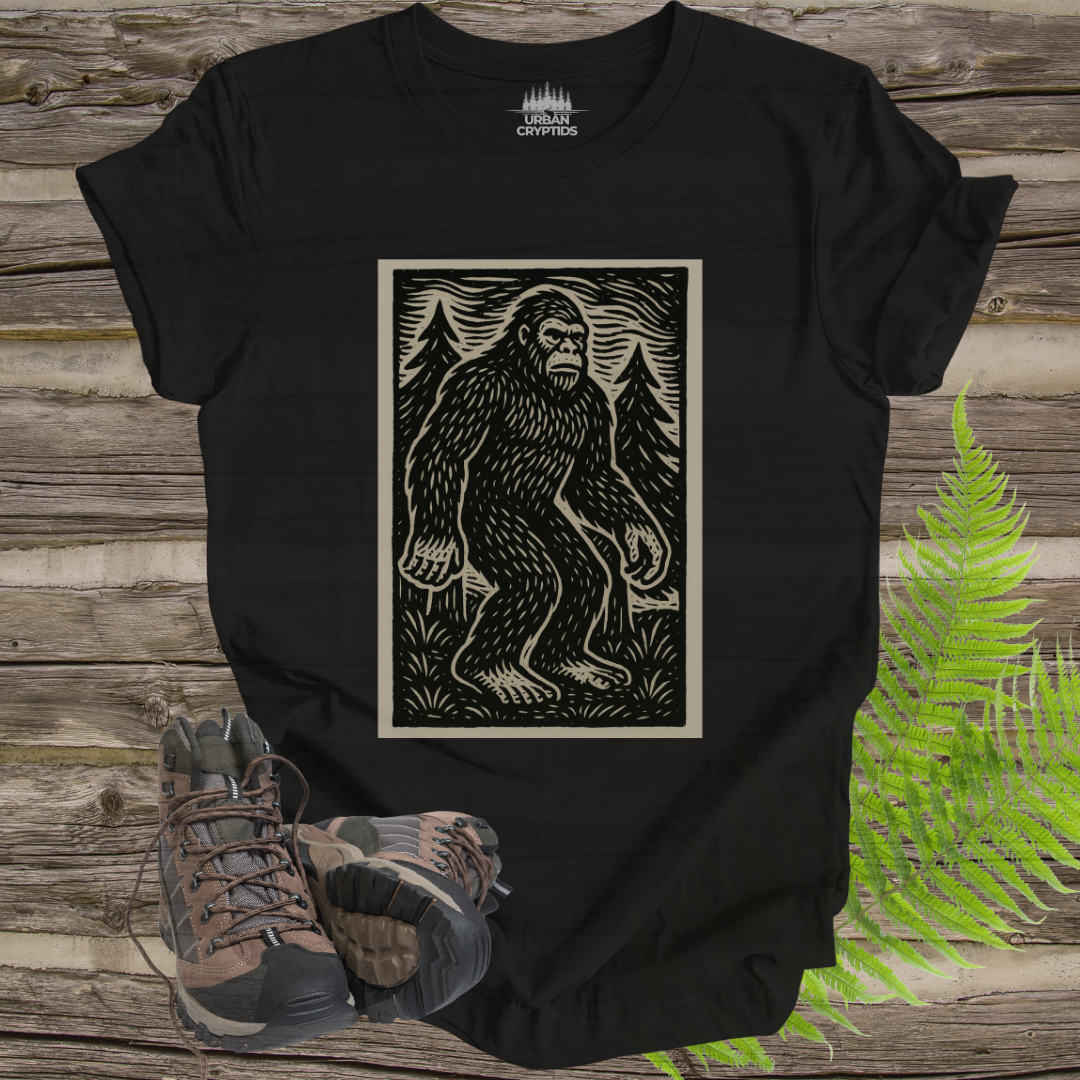Vintage Bigfoot T-Shirt | Woodcut Sasquatch Cryptid Tee