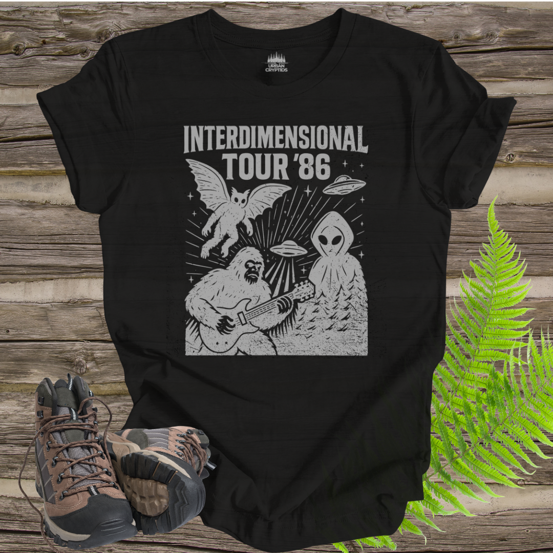 Cryptid Tour Unisex Tee - Interdimensional Tour '86 UFO Bigfoot Flatwoods Monster Mothman