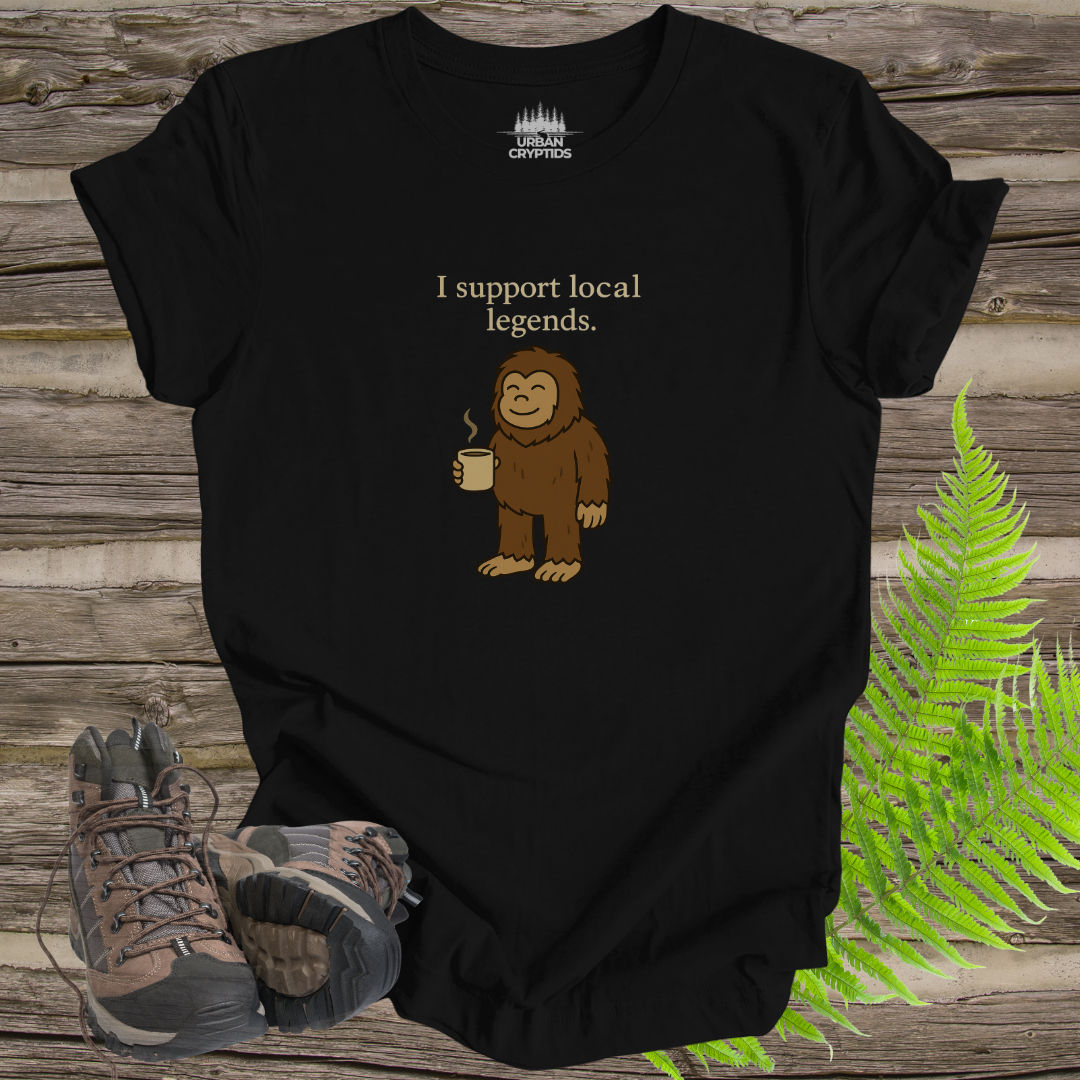 “I Support Local Legends” Bigfoot Tee – Funny Sasquatch Shirt for Cryptid Fans