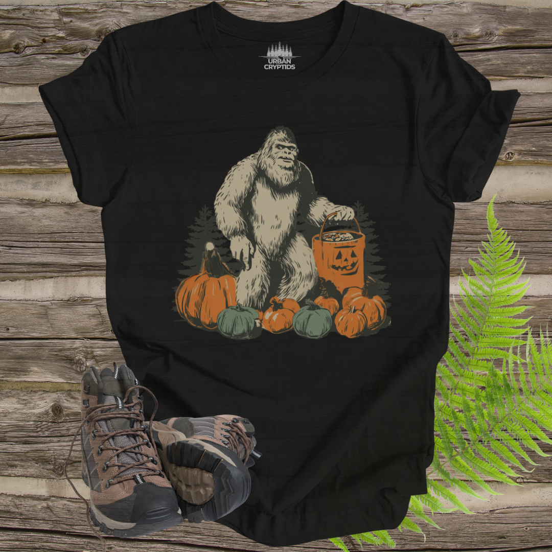 Halloween Bigfoot T-Shirt | Trick-or-Treat Sasquatch Pumpkin Tee