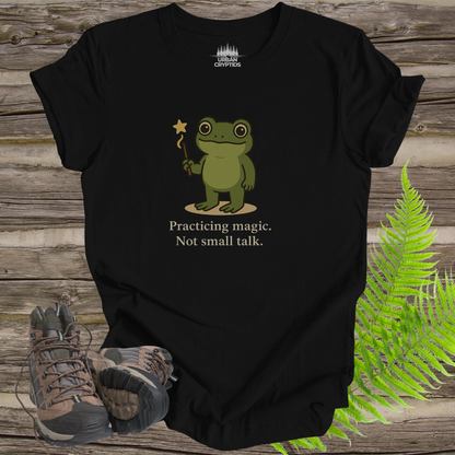 Loveland Frogman “Practicing Magic, Not Small Talk” Tee – Funny Cryptid Shirt for Paranormal Fans