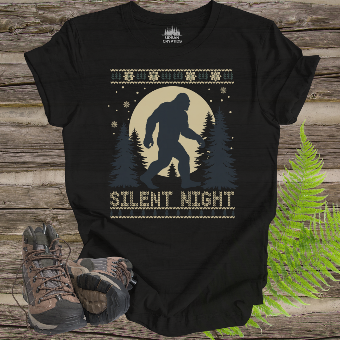 Silent Night Bigfoot Tee – Sasquatch Christmas Sweater Style