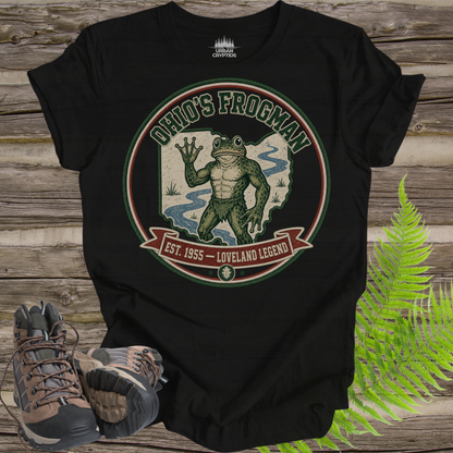 Loveland Frogman T-Shirt – Ohio’s Frogman Vintage Cryptid Patch Tee