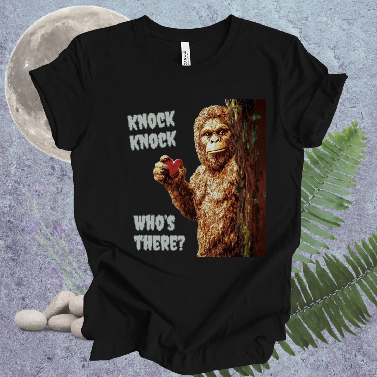 Funny Bigfoot Unisex Tee - 'Knock Knock, Who's There?'