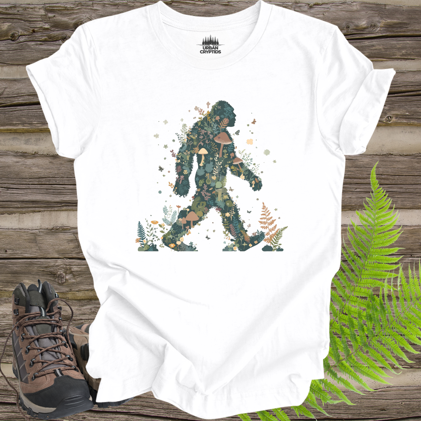 Mushroom Bigfoot Nature Silhouette Sasquatch T-Shirt