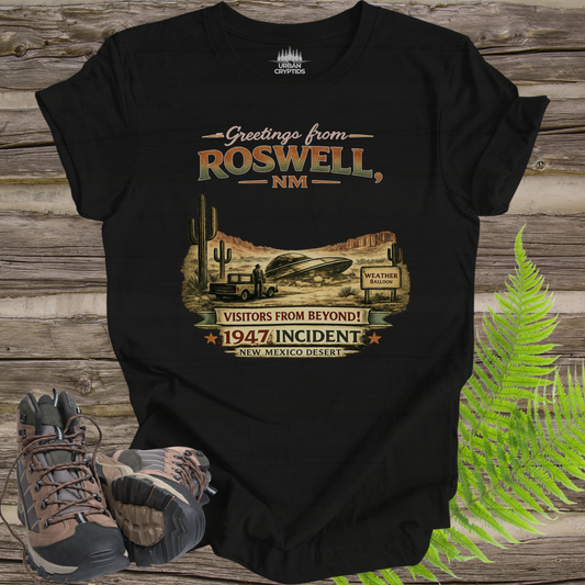 Greetings from Roswell NM T-Shirt – 1947 Incident Vintage UFO Souvenir Tee