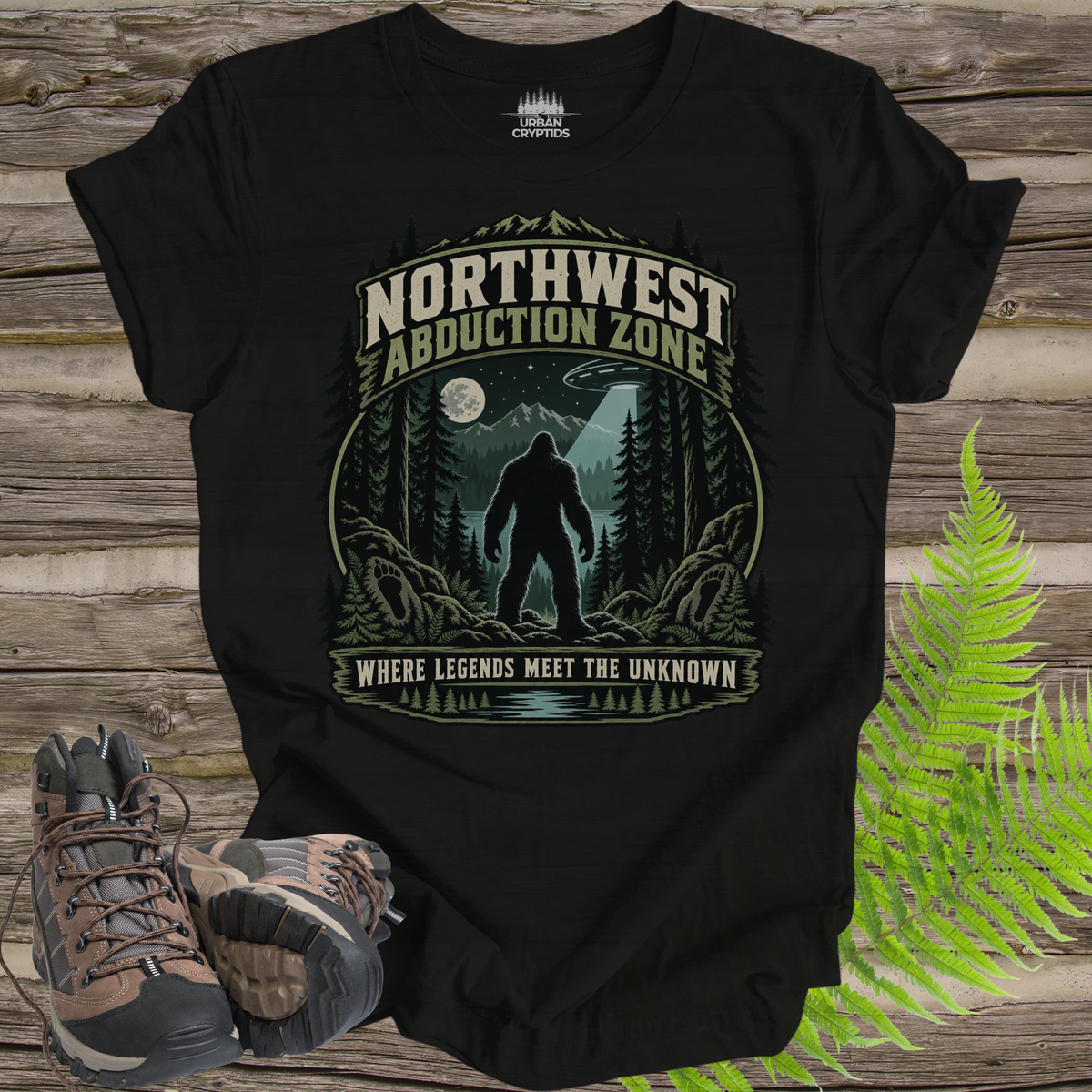 Northwest Abduction Zone T-Shirt – Bigfoot UFO Encounter Graphic Tee