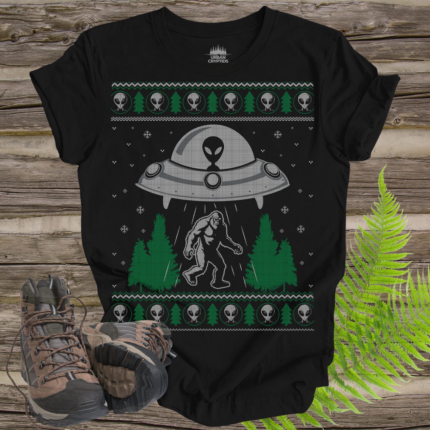 Alien Abduction Christmas Sweater Tee – Bigfoot Holiday Shirt