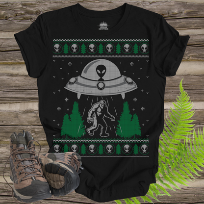 Alien Abduction Christmas Sweater Tee – Bigfoot Holiday Shirt