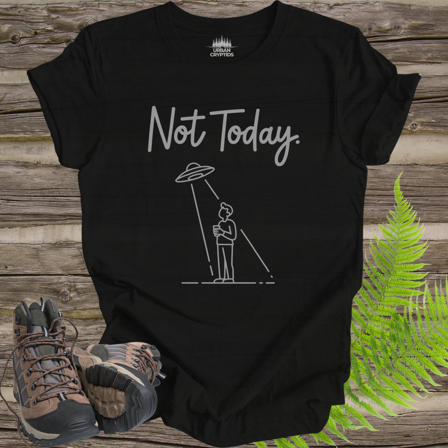 Not Today UFO Abduction T-Shirt | Funny Alien Beam Me Up Tee | Paranormal Humor Shirt | Minimalist UFO Graphic Tee