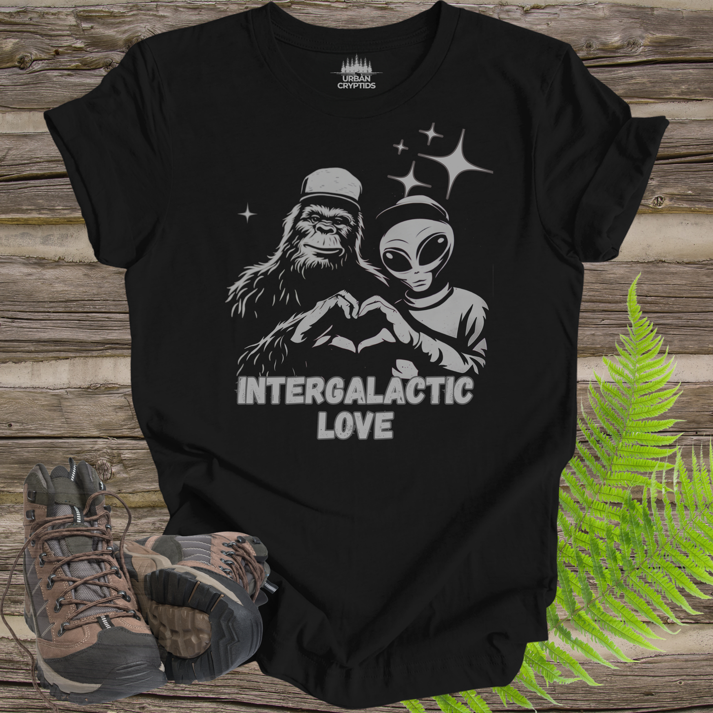 T-Shirt Intergalactic Sasquatch Alien Love Heart Hands Tee