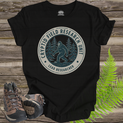 Cryptid Field Research Unit T-Shirt – Bigfoot “Lead Researcher” Vintage Badge Tee