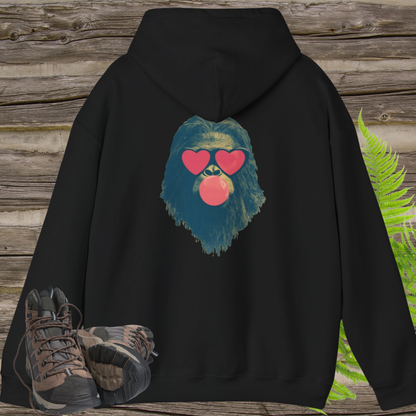 Bubblegum Sasquatch Hoodie | Urban Cryptids Bigfoot Heart Shades Pullover Sweatshirt