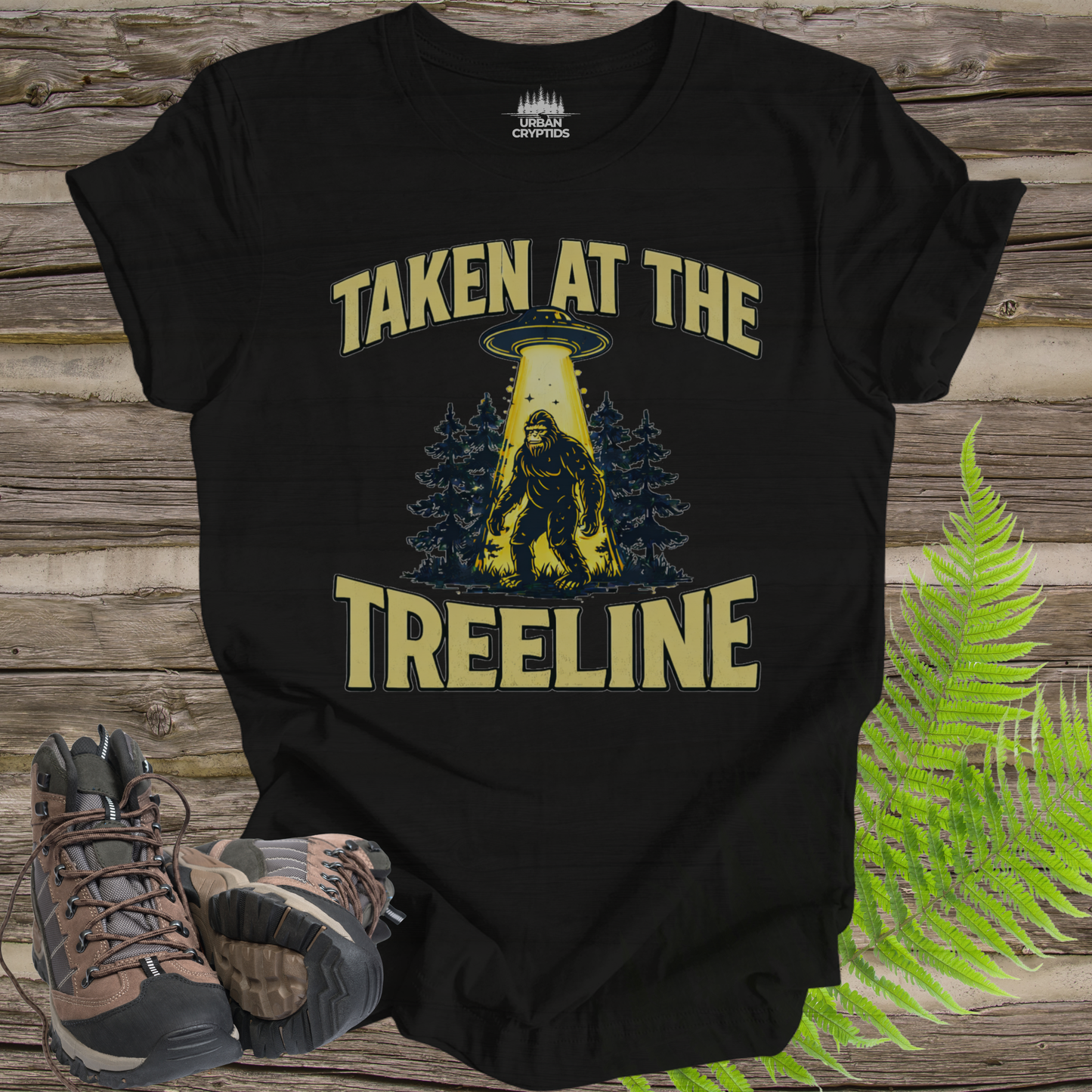 “Taken at the Treeline” Bigfoot UFO T-Shirt – Vintage Alien Abduction Design