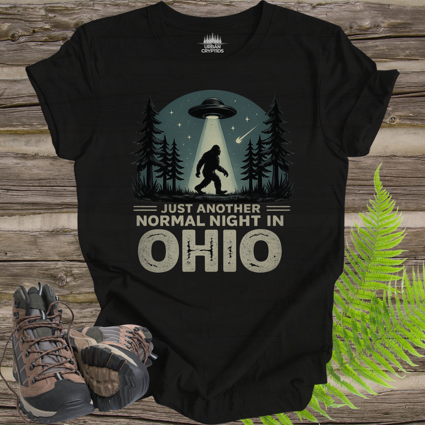 Just Another Normal Night in Ohio Shirt – Bigfoot UFO Abduction Tee, Funny Cryptid Shirt, Sasquatch Alien Graphic Tee