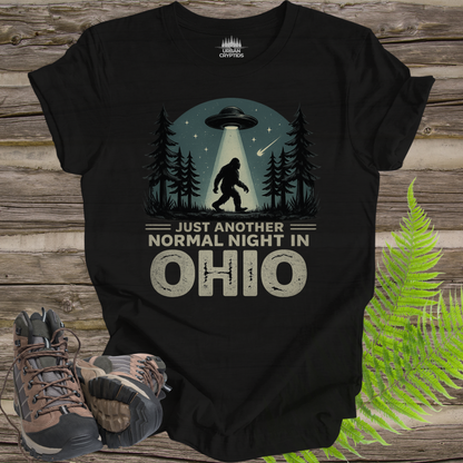 Just Another Normal Night in Ohio Shirt – Bigfoot UFO Abduction Tee, Funny Cryptid Shirt, Sasquatch Alien Graphic Tee