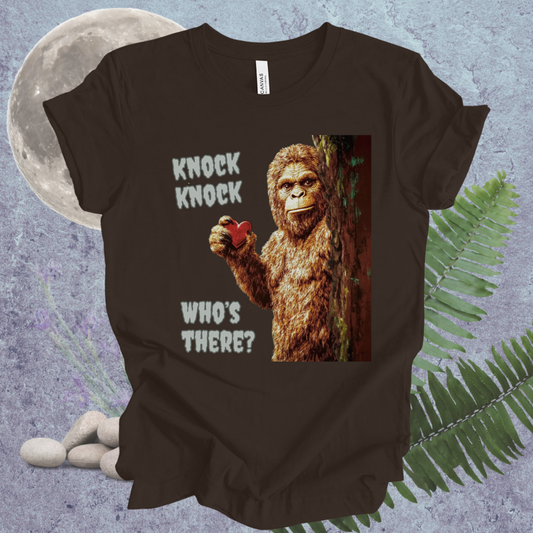 Funny Bigfoot Unisex Tee - 'Knock Knock, Who's There?'