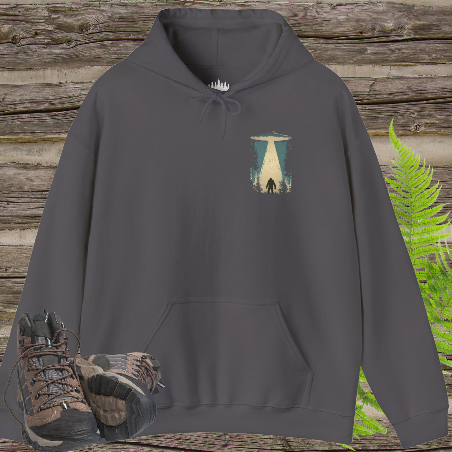 UFO Bigfoot Abduction Hoodie – Sasquatch Encounter Back Print Pullover