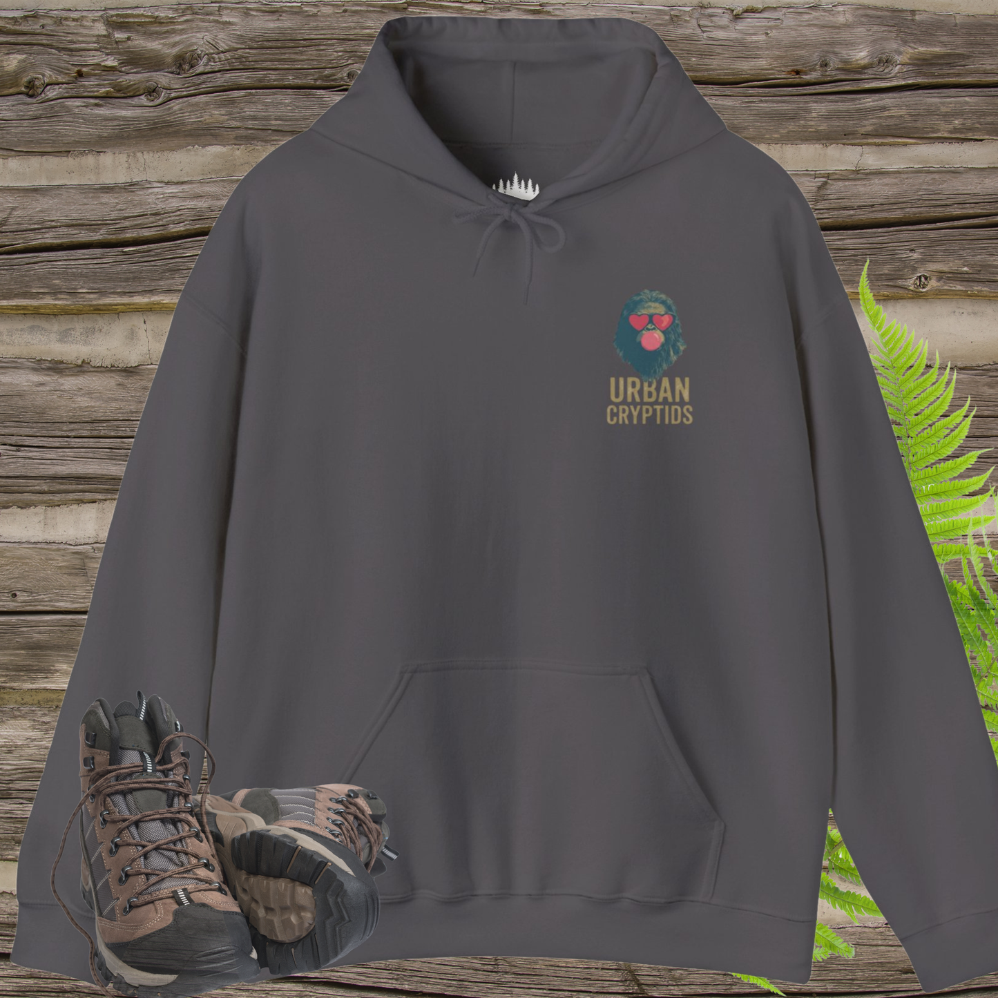Bubblegum Sasquatch Hoodie | Urban Cryptids Bigfoot Heart Shades Pullover Sweatshirt